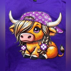 NEW Size Large Purple Graphic Tee with Cute Bull Character